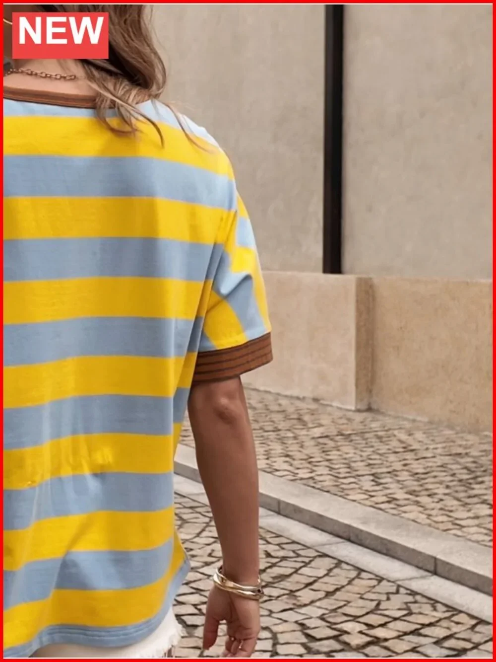 Womens Summer Color Block Striped Oversized T-Shirt Casual Short Sleeve Y2K Tee
